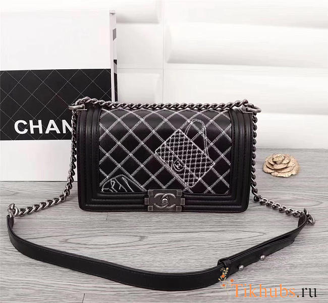 Chanel Boy Black and White with silver hardware - 1