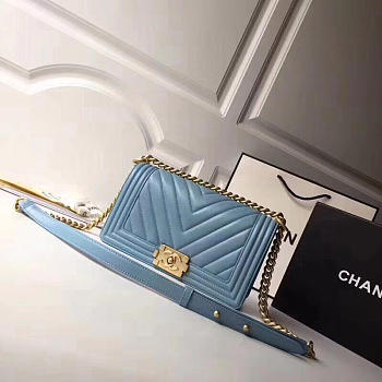 Chanel Lambskin cover Boy bag in Blue with Gold hardware