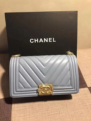 Chanel Lambskin cover Boy bag in Light Blue with Gold hardware