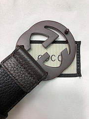 Gucci original single-sided head cowhide Litchi tattoo Brown Buckle - 4