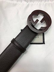 Gucci original single-sided head cowhide Litchi tattoo Brown Buckle - 2