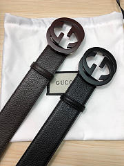 Gucci original single-sided head cowhide Litchi tattoo Black Buckle - 3