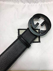 Gucci original single-sided head cowhide Litchi tattoo Black Buckle - 2