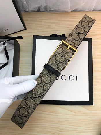 Gucci Original single Fabric belt gold buckle Khaki Belt