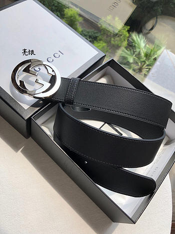 Gucci Original single head cowhide flat belt silver Buckle