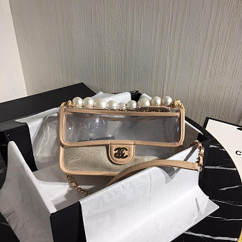 Chanel original transparent pvc pearl sandbags pink