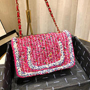 Chanel Woolen bead braided chain small bag Rose Red - 2