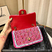 Chanel Woolen bead braided chain small bag Rose Red - 3