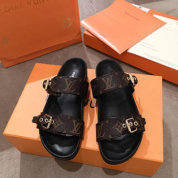 lv sandals black and brown