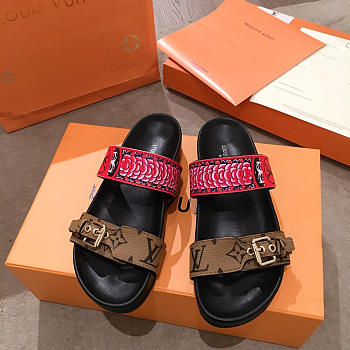 lv sandals rose red and brown