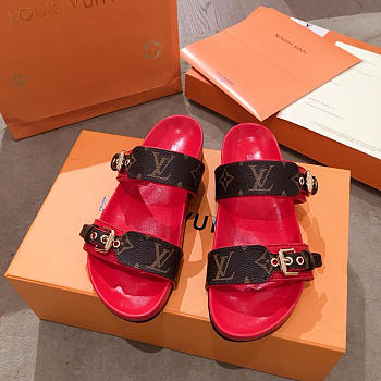 lv sandals red and brown