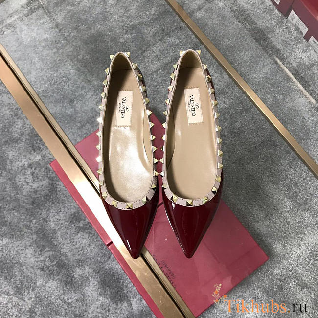 Valentino-Classic rivet single shoes wine red - 1