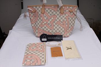 LV Neverfull White Grid With Pink