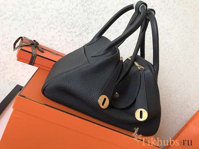 Hermes Lindy 30cm Black gold*Handmade wax line* Calf skin black - 1