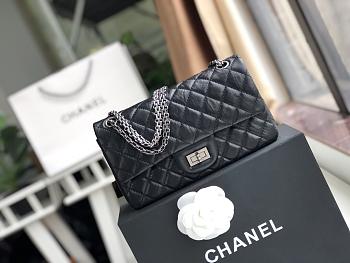 Chanel Elephant Pattern Black Flap Bag Silver Hardware Size 25 cm