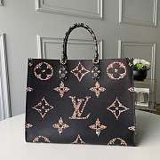 Onthego Handbag，Monogram Print, Coated Canvas，Top Handle black and brown - 2