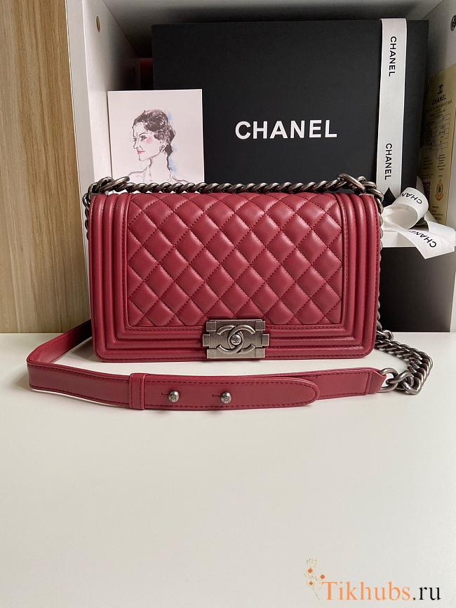 Chanel Leboy Lambskin In Wine Red With Sliver Hardware Size 25 cm - 1