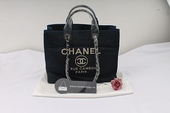 Chanel beach bag handle bag dark blue