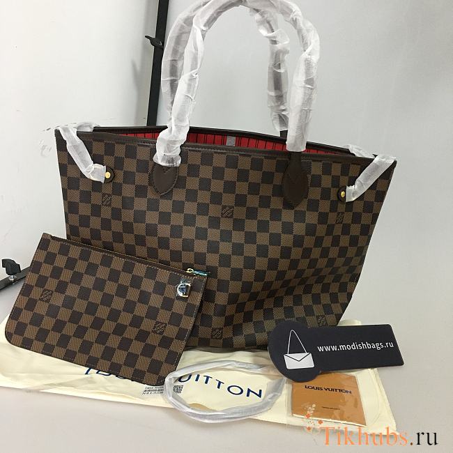 LV Original Neverfull Shopping Bag N41358 With Red MM - 1