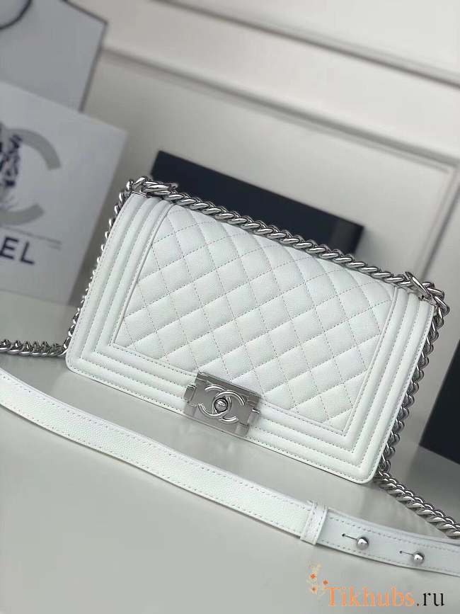 Chanel Leboy Lambskin Bag In White With Sliver Hardware Size 25 cm - 1