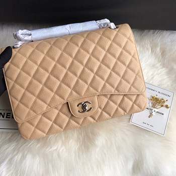 Chanel Caviar Flap Bag In apricot 33cm With sliver Hardware