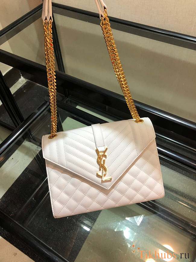 YSL ENVELOPE CHAIN BAG IN WHITE WITH GOLD HARDWARE - 1