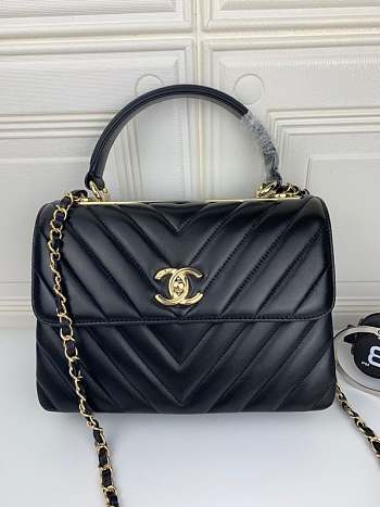 Chanel Handbag Black with V pattern