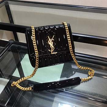 ysl patent leather shoulder bag black with Gold hardware