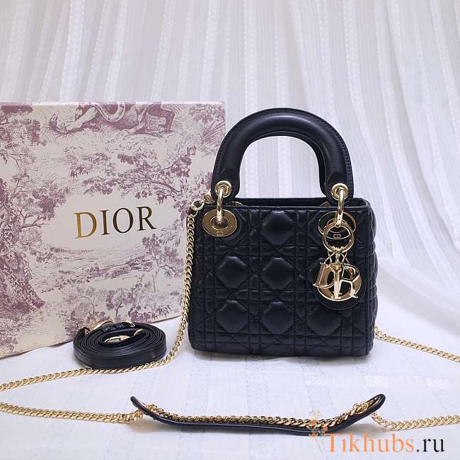 Modishbags Lady Dior Leather Lambskin black with gold hardware mini Handbag - 1