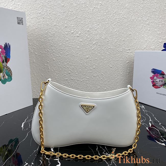 Prada Leather Chain Hobo Bag White 1BC148 Size 25.5x15.5x4cm - 1