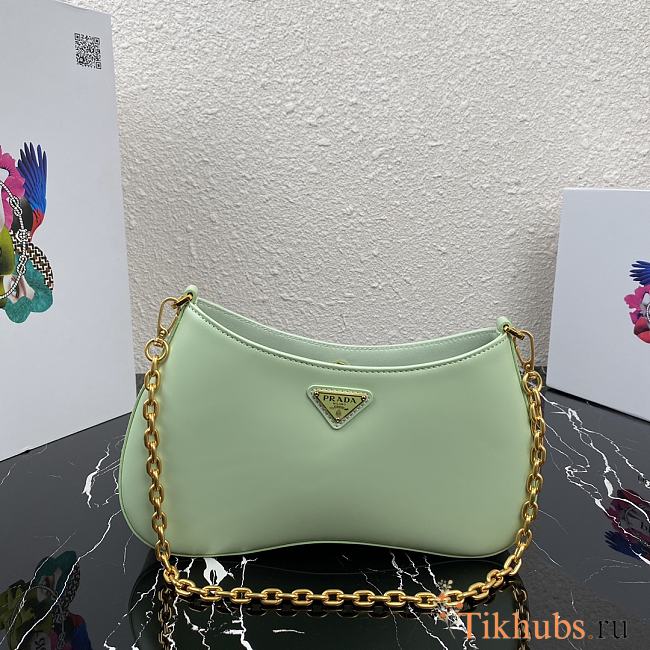 Prada Leather Chain Hobo Bag Green 1BC148 Size 25.5x15.5x4cm - 1