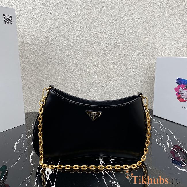 Prada Leather Chain Hobo Bag Black 1BC148 Size 25.5x15.5x4cm - 1