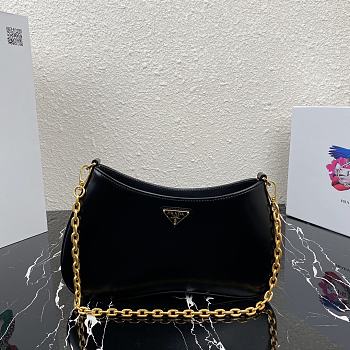 Prada Leather Chain Hobo Bag Black 1BC148 Size 25.5x15.5x4cm