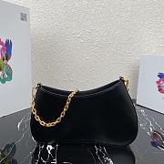 Prada Leather Chain Hobo Bag Black 1BC148 Size 25.5x15.5x4cm - 3