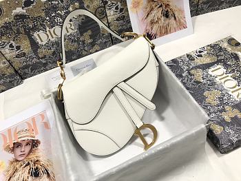 SADDLE BAG Latte Grained Calfskin White M0446 Size 25.5x20x6.5cm