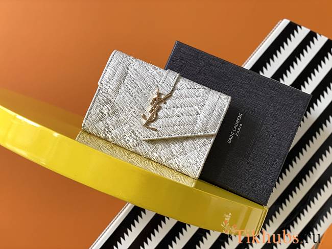 YSL-MONOGRAM FLAP WALLET White 651026 Size 13,5X9,5X3 cm - 1