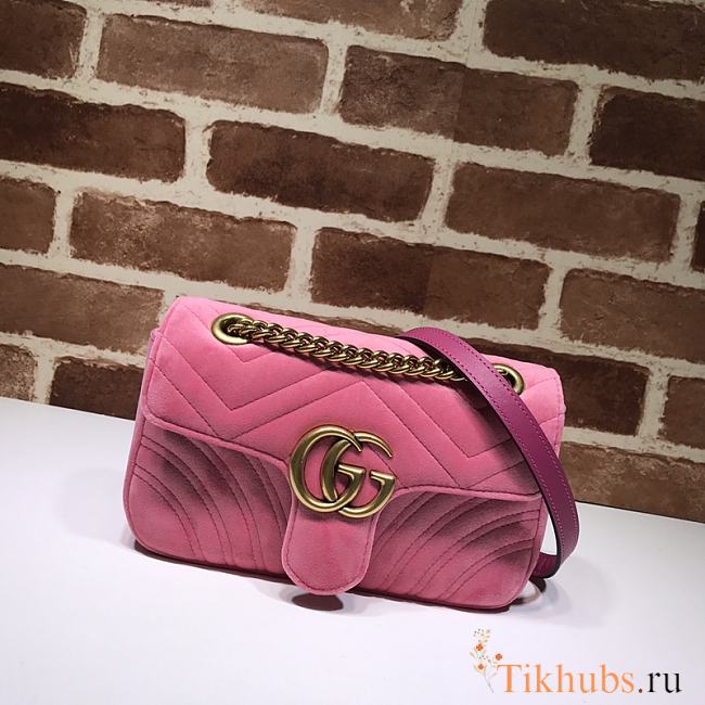 GUCCI Velvet Matelasse GG Marmont Light Pink 446744 23x14x6 cm - 1