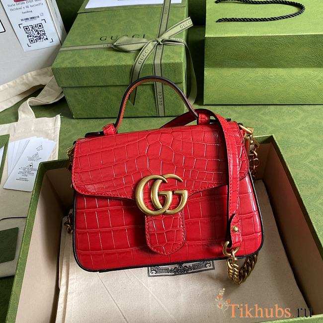 GG Marmont crocodile mini top handle red bag 547260 Size 21x15.5x8 cm - 1