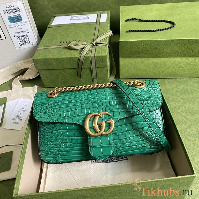 Gucci Shoulder GG Marmont Mini Green Crocodile Pattern/Cowhide 443497 Size 26x15x7cm - 1