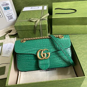 Gucci Shoulder GG Marmont Mini Green Crocodile Pattern/Cowhide 443497 Size 26x15x7cm