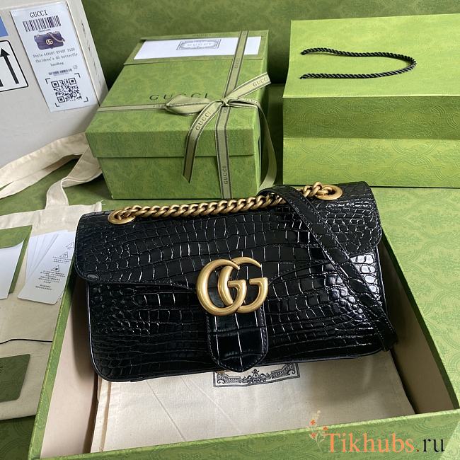 Details Gucci Shoulder GG Marmont Mini Black Crocodile Pattern/Cowhide 443497 Size 26x15x7cm - 1
