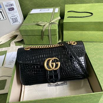 Details Gucci Shoulder GG Marmont Mini Black Crocodile Pattern/Cowhide 443497 Size 26x15x7cm