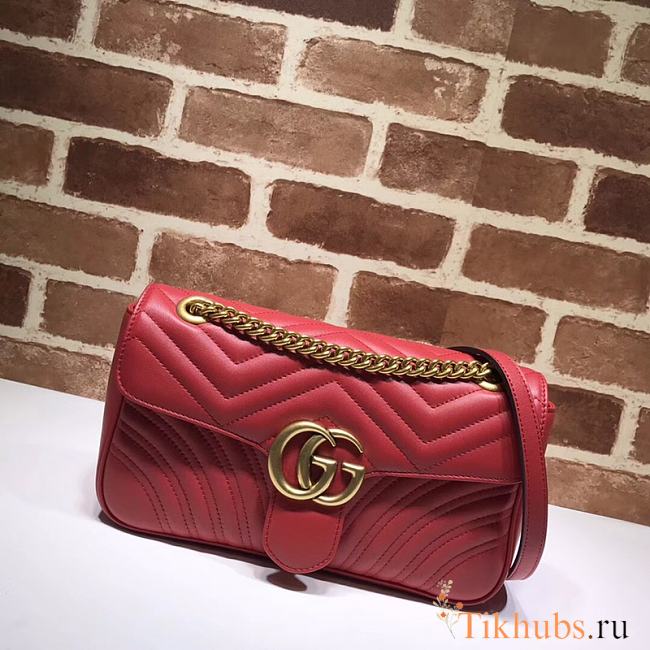 GG Marmont Shoulder Bag Red Full Leather 443497 Size 26x15x7 cm - 1