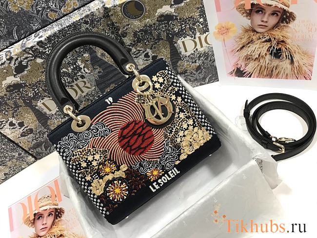 LADY DIOR Embroidered Sun Beads Cattle Leather M0565 Size 24x20x11 cm - 1