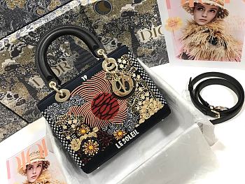 LADY DIOR Embroidered Sun Beads Cattle Leather M0565 Size 24x20x11 cm
