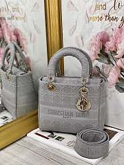 Dior Medium Lady D-Lite Handbag Gray Gold Buckle M0565 Size 24x20x11 cm - 4