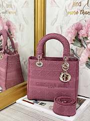 Dior Medium Lady D-Lite Handbag Hibiscus Pink Gold Buckle M0565 Size 24x20x11 cm - 1
