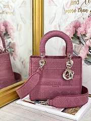 Dior Medium Lady D-Lite Handbag Hibiscus Pink Gold Buckle M0565 Size 24x20x11 cm - 3