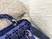 Dior Medium Lady D-Lite Bag Velvet Embroidery Detail Color Blue M0565 Size 24x20x11 cm - 3
