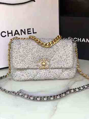 CHANEL 19 Tweed Gold-Tone Silver-Tone Handbag